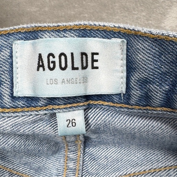 Agolde 90s Mid Rise Distressed Light Denim Button Fly Straight Blue Jeans 26 - Picture 16 of 16